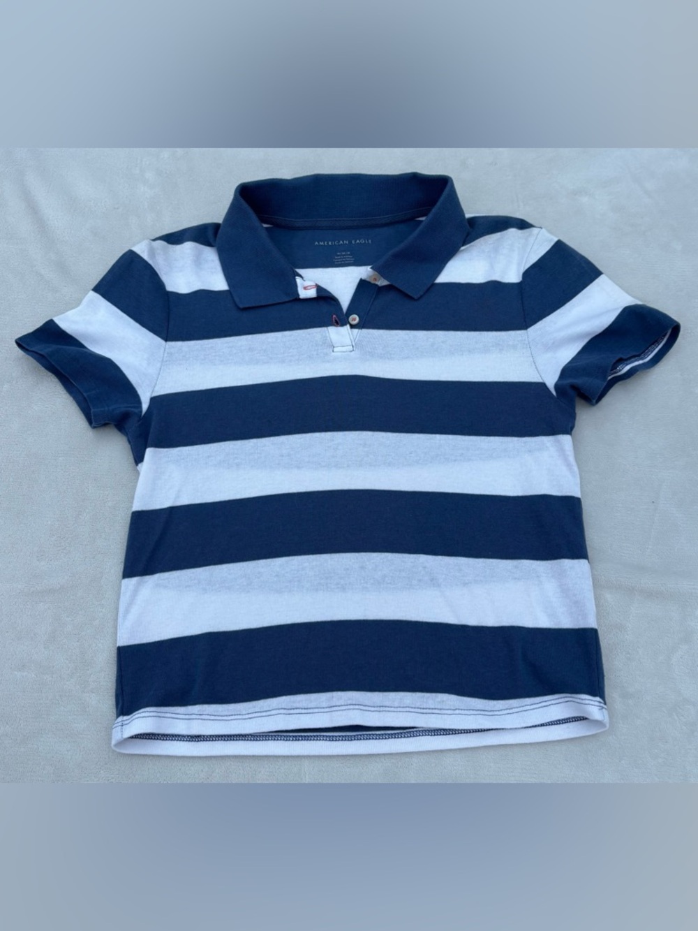 American Eagle Outfitters Navy and White Striped Polo